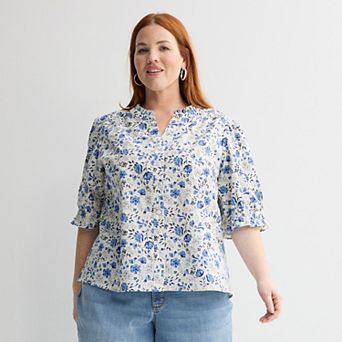 Plus Size Sonoma Goods For Life® Puff Sleeve Button Front Top