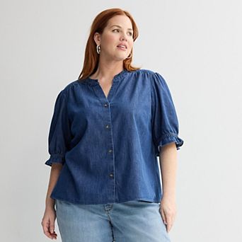 Plus Size Sonoma Goods For Life® Puff Sleeve Button Front Top