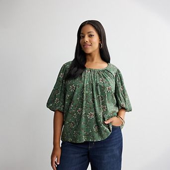 Plus Size Sonoma Goods For Life® Puff Sleeve Swing Blouse