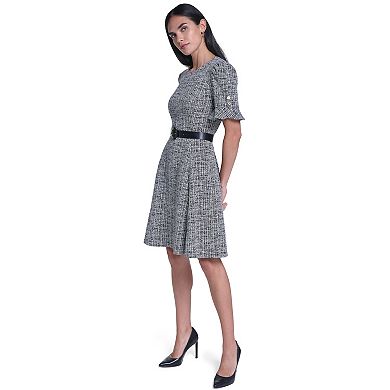 Women's Andrew Marc Ruffle Short Sleeve Dress with Black Belt