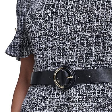 Women's Andrew Marc Ruffle Short Sleeve Dress with Black Belt
