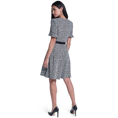 Women's Andrew Marc Ruffle Short Sleeve Dress with Black Belt
