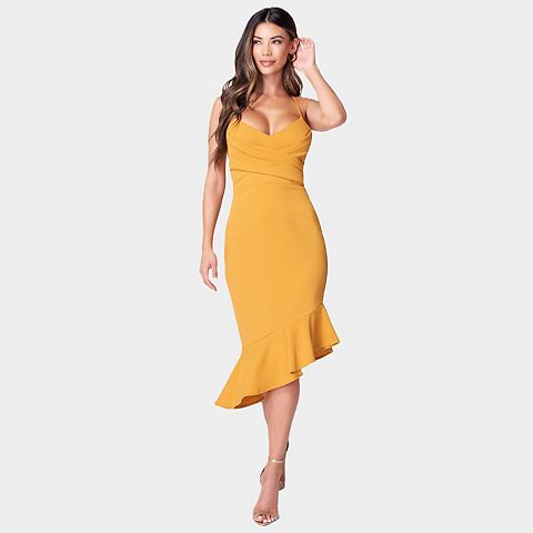 Женские платья bebe Women's bebe Cross Over Flounce Midi Dress