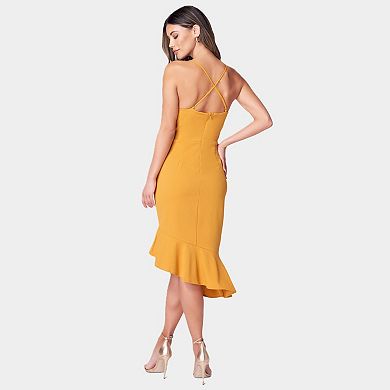 Women's bebe Cross Over Flounce Midi Dress