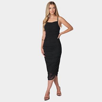 Women's bebe Powermesh Side Shirred Slip Dress