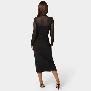 Women's bebe Rhinestone Mesh Long Sleeve Maxi Dress