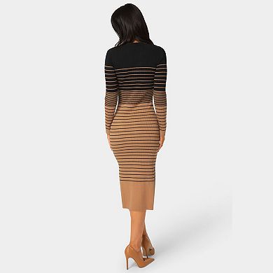 Women's bebe Striped Rib Long Sleeve Maxi Dress