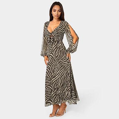 Women's bebe Printed Chiffon Tie Front Maxi Dress