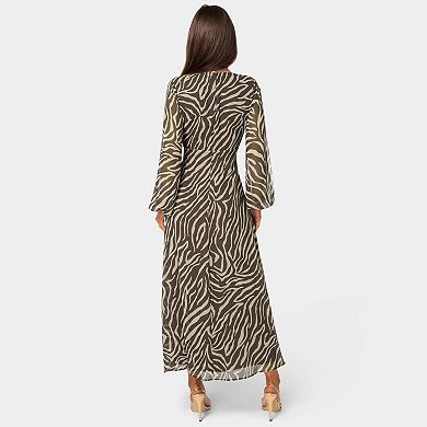 Women's bebe Printed Chiffon Tie Front Maxi Dress