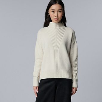 Petite Simply Vera Vera Wang Traveling Cable Mock Neck Sweater