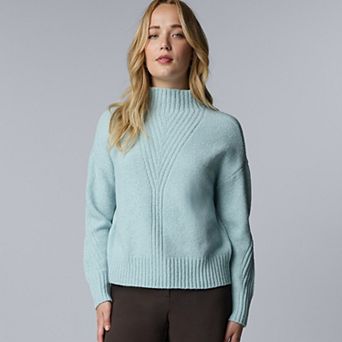 Petite Simply Vera Vera Wang Traveling Cable Mock Neck Sweater