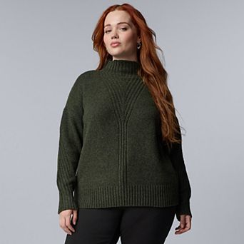 Plus Size Simply Vera Vera Wang Traveling Cable Mock Neck Sweater
