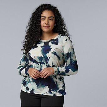 Plus Size Simply Vera Vera Wang Long Sleeve Side Ruched Top