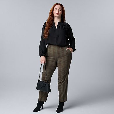 Plus Size Simply Vera Vera Wang Luxe Twill Mid Rise Slim Straight Pants