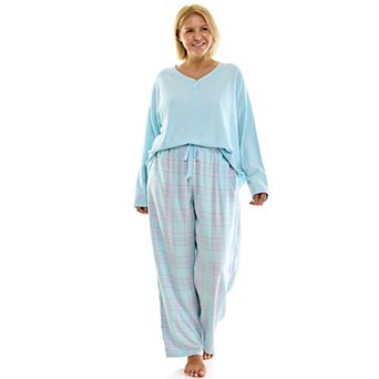 Plus Size Croft & Barrow® Henley Waffle Top & Flannel Pajama Pants Set