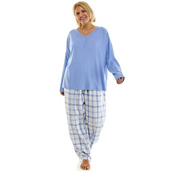 Plus Size Croft & Barrow® Henley Waffle Top & Flannel Pajama Pants Set