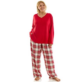 Plus Size Croft & Barrow® Henley Waffle Top & Flannel Pajama Pants Set