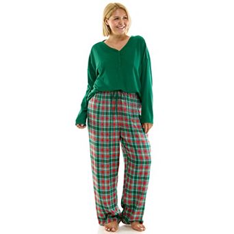 Plus Size Croft & Barrow® Henley Waffle Top & Flannel Pajama Pants Set