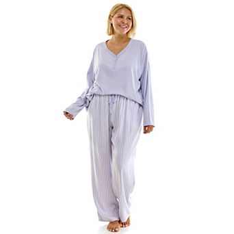 Plus Size Croft & Barrow® Henley Waffle Top & Flannel Pajama Pants Set