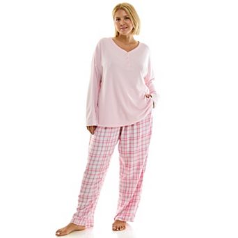 Plus Size Croft & Barrow® Henley Waffle Top & Flannel Pajama Pants Set