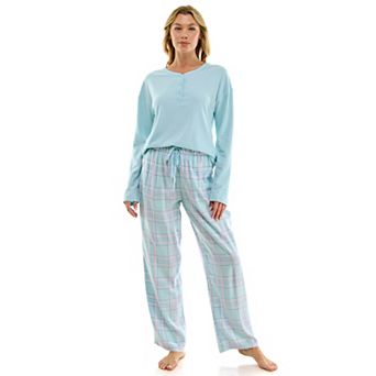 Petite Croft & Barrow® Henley Waffle Pajama Top & Rayon Flannel Pajama Bottoms Set