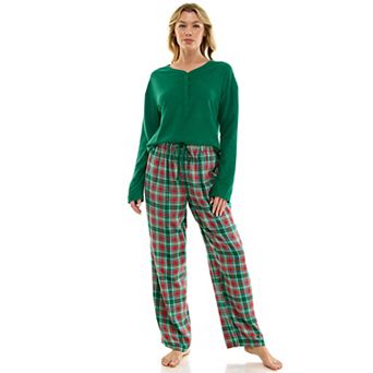 Petite Croft & Barrow® Henley Waffle Pajama Top & Rayon Flannel Pajama Bottoms Set