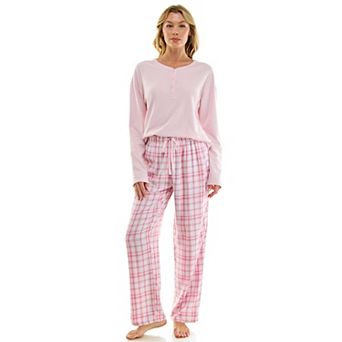 Petite Croft & Barrow® Henley Waffle Pajama Top & Rayon Flannel Pajama Bottoms Set