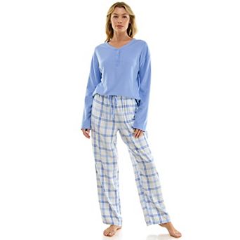 Women's Croft & Barrow® Henley Waffle Top & Flannel Pajama Bottoms Set