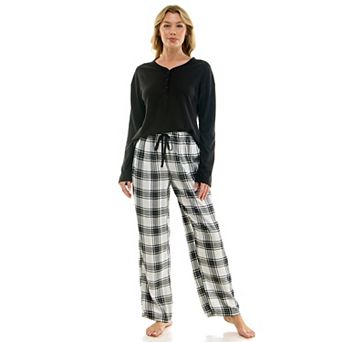 Women's Croft & Barrow® Henley Waffle Top & Flannel Pajama Bottoms Set
