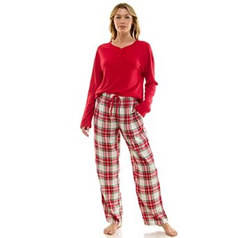 Women's Croft & Barrow® Henley Waffle Top & Flannel Pajama Bottoms Set