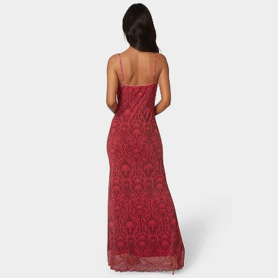 Women's bebe Printed Mesh Cowl Evening Gown