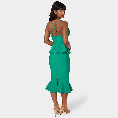 Women's bebe Peplum Bandage Midi Dress