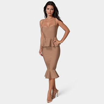 Women's bebe Peplum Bandage Midi Dress