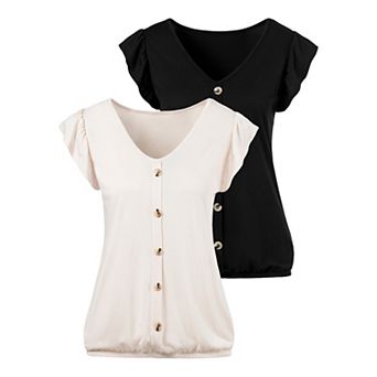 Lascana Women's 2 pk Ruffle Sleeve Tops
