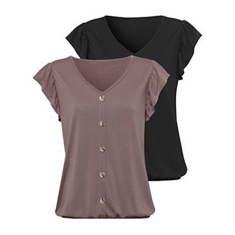 Lascana Women's 2 pk Ruffle Sleeve Tops