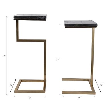 Square Quartz Top End Tables with Metal Base - Set of 2 - 22"/25"