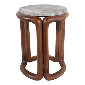 18 in Round Marble Inlay Wood End Table