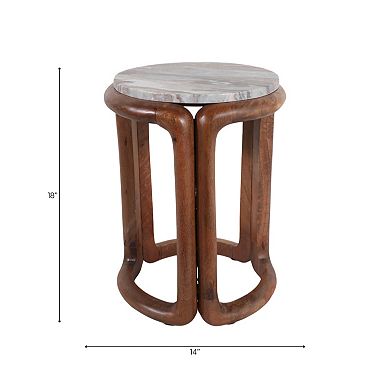 18 in. Round Marble Inlay Wood End Table