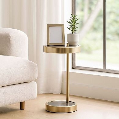 Round Marble Top and Metal Cocktail End Table - 24" - Black