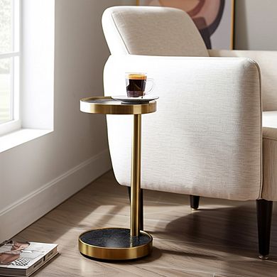 Round Marble Top and Metal Cocktail End Table - 24" - Black