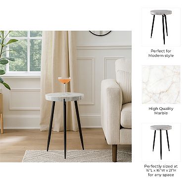 21 in. Round Marble Top Iron Frame Base End Table
