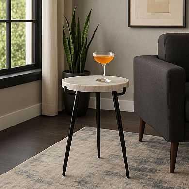 21 in. Round Marble Top Iron Frame Base End Table