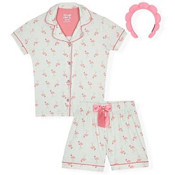 Sleep On It Girls Yummy Jersey Coat Front Pajama Short Set