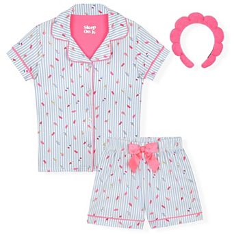 Sleep On It Girls Yummy Jersey Coat Front Pajama Short Set