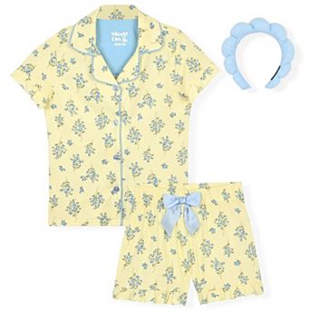 Sleep On It Girls Yummy Jersey Coat Front Pajama Short Set