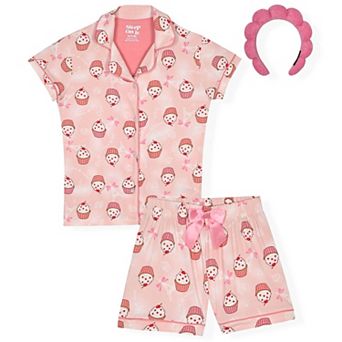Sleep On It Girls Yummy Jersey Coat Front Pajama Short Set