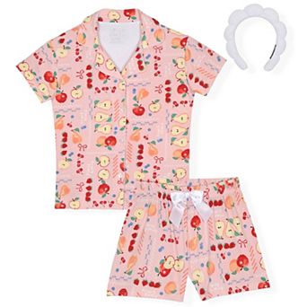 Sleep On It Girls Yummy Jersey Coat Front Pajama Short Set