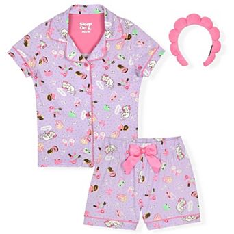 Sleep On It Girls Coat Top and Pajama Short Set