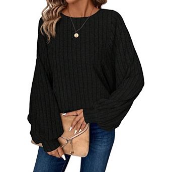 Women's Batwing Sleeve Long Sleeve Shirt Autumn Fashion Round Neck Tunic Top