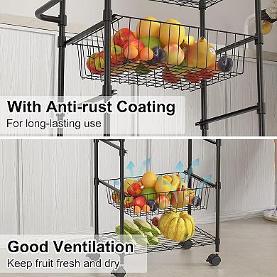 4 Tier Rolling Carts,Kitchen Mobile Shelf Organizer,Metal Wire Utility Cart with Wheels & Handle Bar
